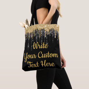 Personalised Black and Gold Glitter Birthday Gift Tote Bag