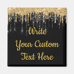 Personalised Black and Gold Glitter Drip Custom Magnet