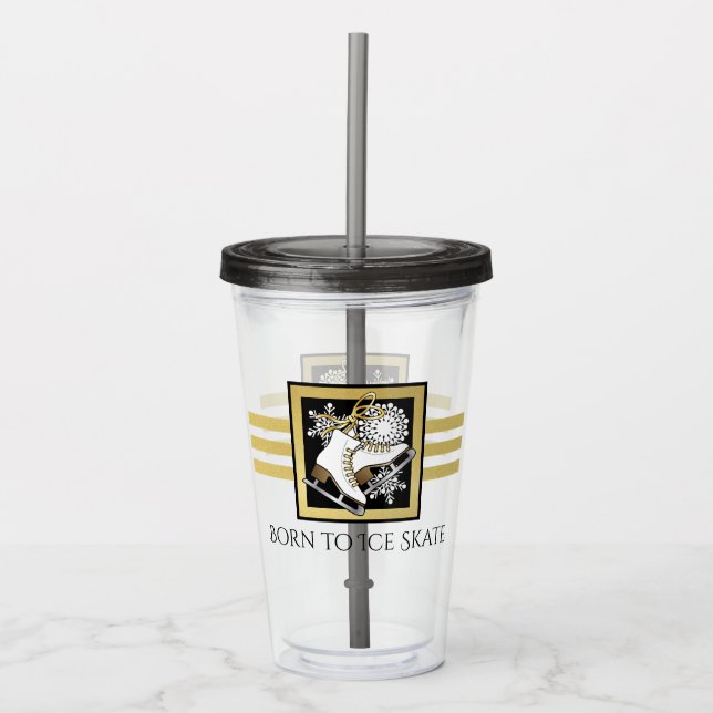 Personalised Black and Gold Glitter Ice Skating Acrylic Tumbler (Front)