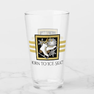 Personalised Black and Gold Glitter Ice Skating Glass