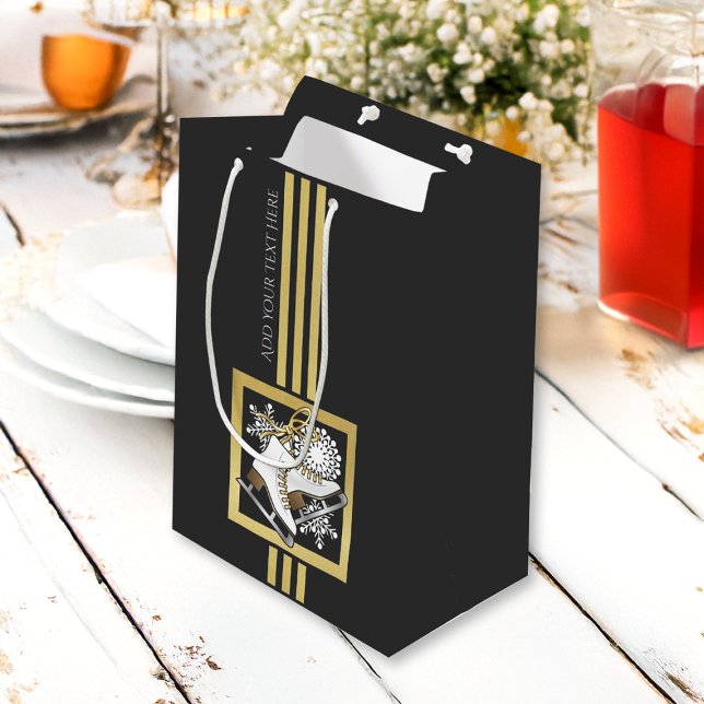 Personalised Black and Gold Glitter Ice Skating Medium Gift Bag (Creator Uploaded)
