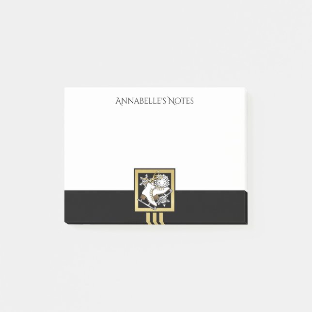Personalised Black and Gold Glitter Ice Skating Post-it Notes (Front)