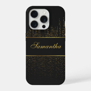 Personalised Black and Gold Glitter iPhone 15 Pro Case