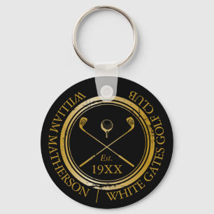 Personalised Black And Gold Golf Club Name Key Ring