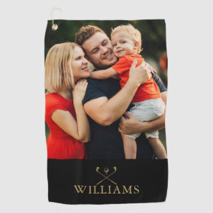 Personalised Black And Gold Golf Clubs Photo Towel