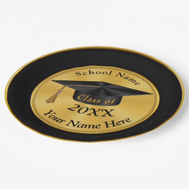 Personalised Black and Gold Graduation Plates (Angled)