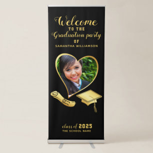Personalised Black and Gold Graduation Welcome Retractable Banner