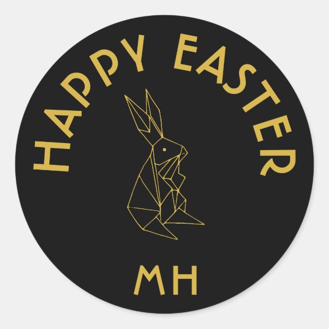 Personalised Black and Gold Happy Easter Classic Round Sticker (Front)