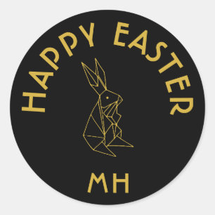 Personalised Black and Gold Happy Easter Classic Round Sticker