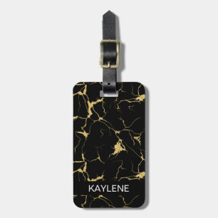 Personalised Black and Gold Marble Luggage Tag