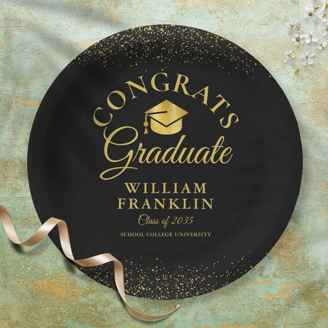 Personalised Black And Gold Modern Graduation Paper Plate (Creator Uploaded)