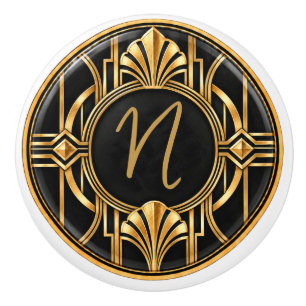 Personalised Black and Gold Monogram Drawer Knob