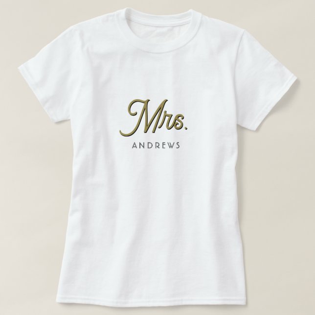 Personalised black and gold mrs wedding  T-Shirt (Design Front)