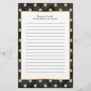 Personalised Black and Gold Polka Dot Stationery