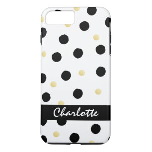 Personalised Black and Gold Polka Dots Pattern iPhone 8 Plus/7 Plus Case