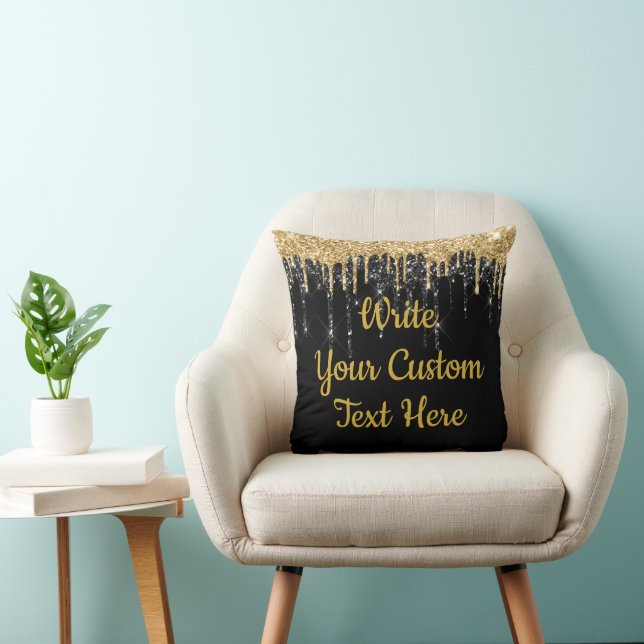 Personalised Black and Gold Pretty Glitter Custom Cushion (Chair)