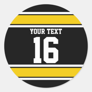 Personalised Black and Gold Sports Stripes Classic Round Sticker