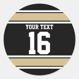 Personalised Black and Gold Sports Stripes Classic Round Sticker