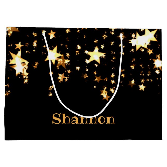 Personalised Black and Gold Stars - Sparkling Large Gift Bag (Back)