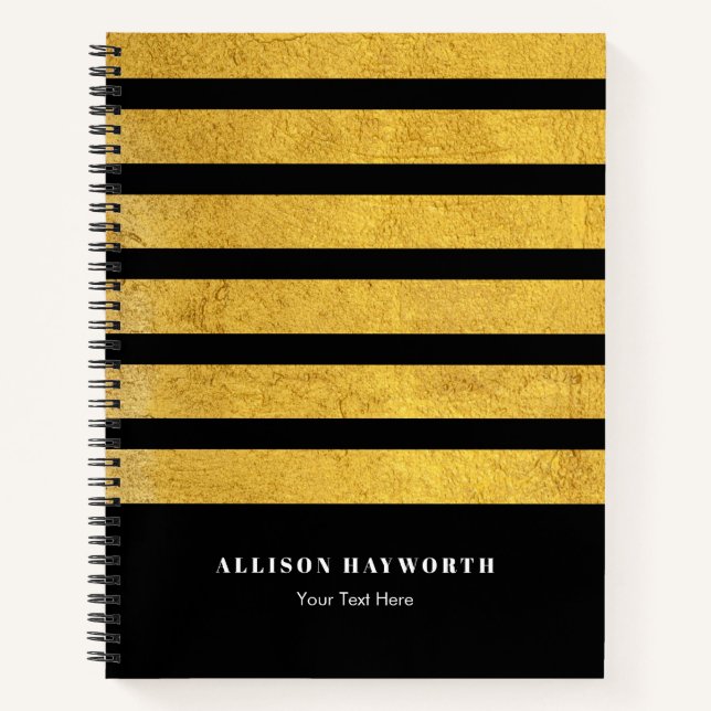 Personalised Black and Gold Stripes Notebook (Front)