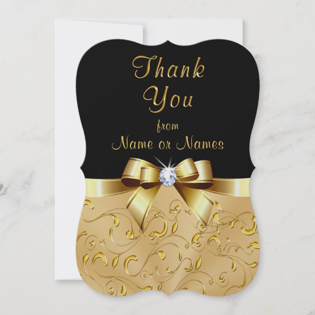 Personalised, Black and Gold Thank You Cards (Front)