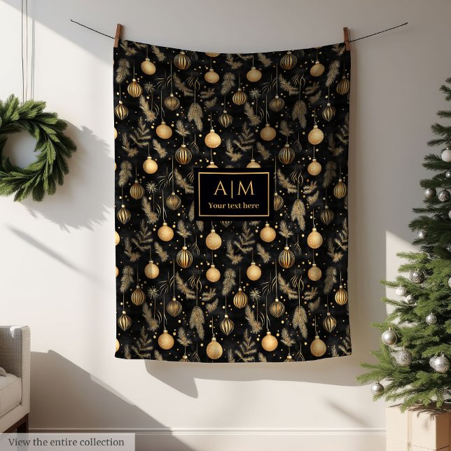 Personalised black and gold watercolor festive fleece blanket (Personalized black and gold watercolor festive Fleece Blanket)