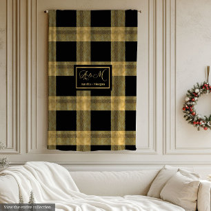 Personalised Black and Gold Winter Throw Blanket