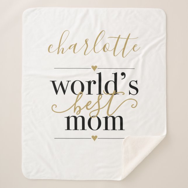 Personalised Black and Gold Worlds Best Mum Sherpa Blanket (Front)