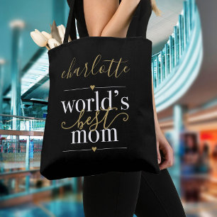 Personalised Black And Gold Worlds Best Mum Tote Bag