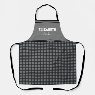 Personalised Black and grey Buffalo Plaid Kitchen Apron