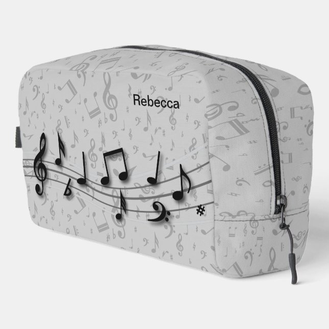 Personalised Black and Grey Music Notes Dopp Kit (Right Corner)