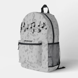Personalised Black and Grey Music Notes Printed Backpack
