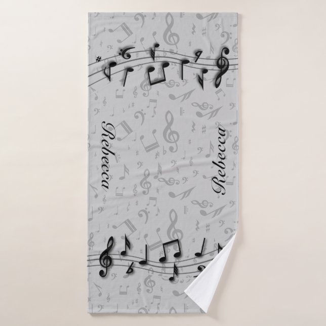 Personalised black and grey musical notes bath towel set (Bath Towel)