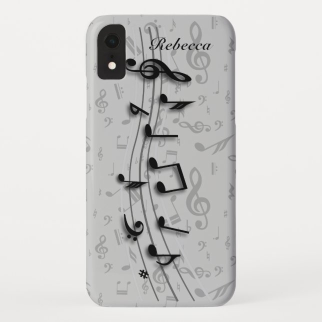 Personalised Black and Grey Musical notes Case-Mate iPhone Case (Back)