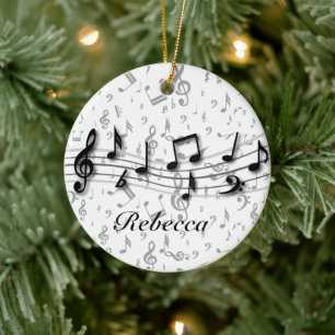 Personalised Black and Grey Musical Notes Ceramic Tree Decoration