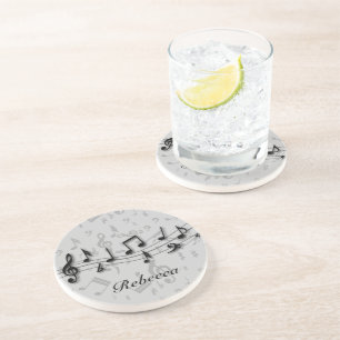 Personalised black and grey musical notes coaster