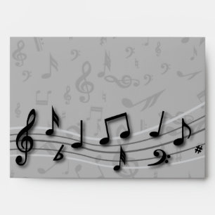 Personalised black and grey musical notes envelope