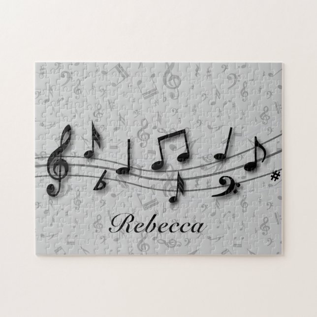 Personalised black and grey musical notes jigsaw puzzle (Horizontal)