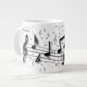 Personalised black and grey musical notes large coffee mug