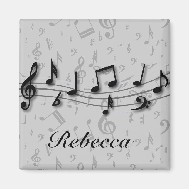 Personalised Black and Grey Musical Notes Magnet (Front)