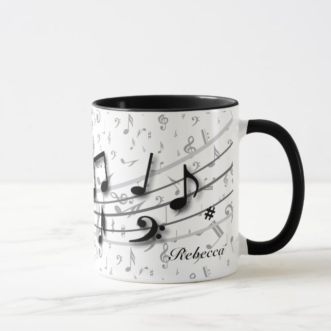 Personalised Black and Grey Musical Notes Mug (Right)
