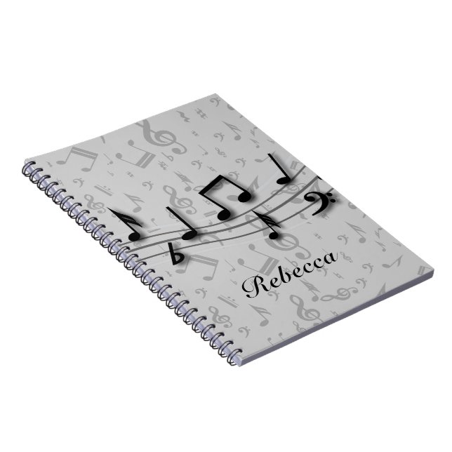 Personalised black and grey musical notes notebook (Right Side)