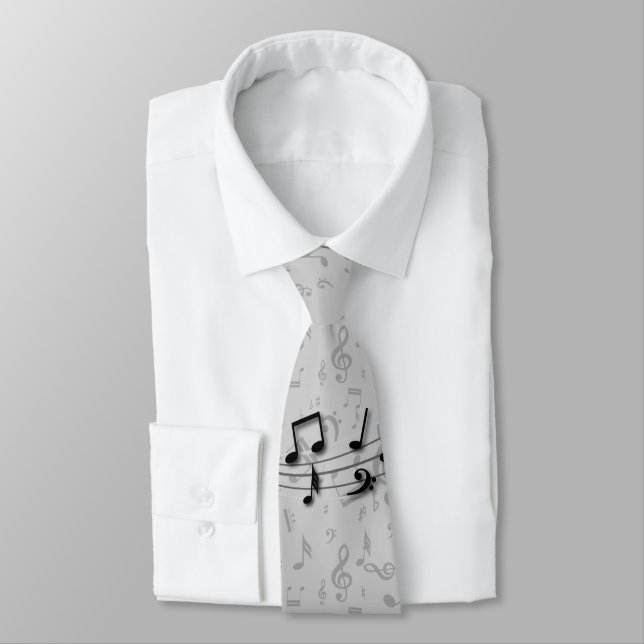 Personalised Black and Grey Musical Notes Tie (Tied)