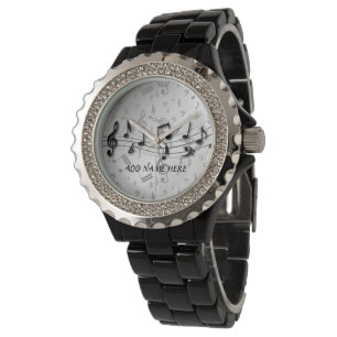 Personalised black and grey musical notes watch