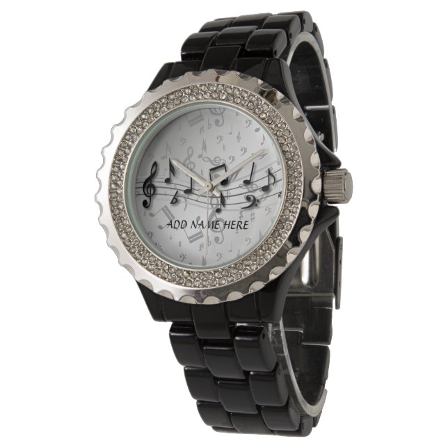 Personalised black and grey musical notes watch (Angled)