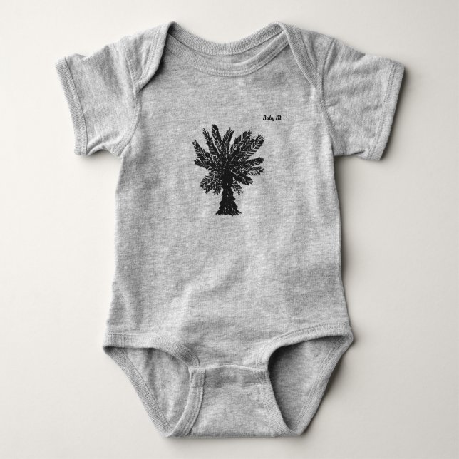 Personalised Black And Grey Palm Tree   Baby Bodysuit (Front)