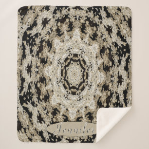 Personalised Black and Ivory Floral Mandala Sherpa Blanket