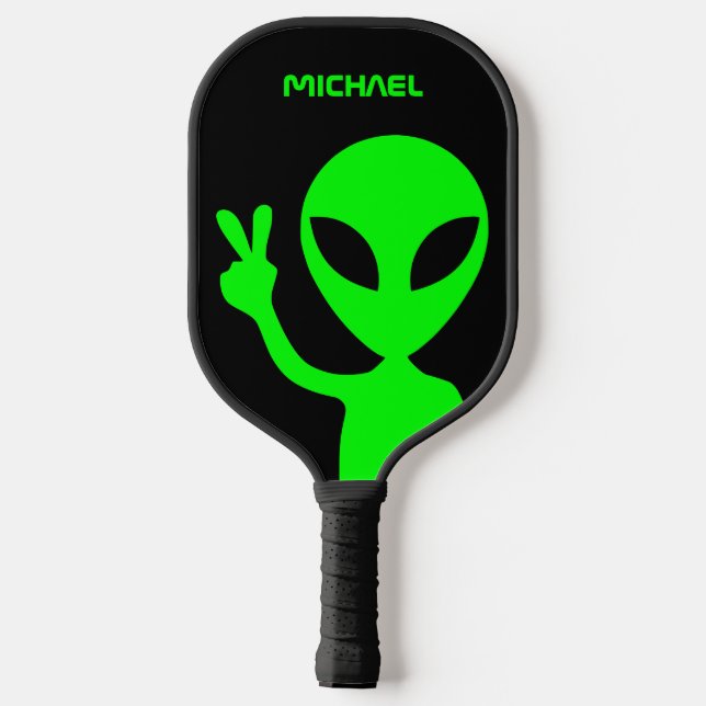 Personalised Black and Lime Green Alien Pickleball Paddle (Back)