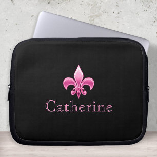 Personalised Black and Pink Fleur De Lis Laptop Sleeve
