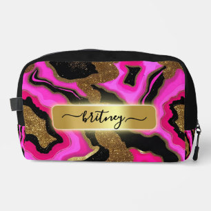 Personalised Black and pink Gold Agate monogrammed Dopp Kit